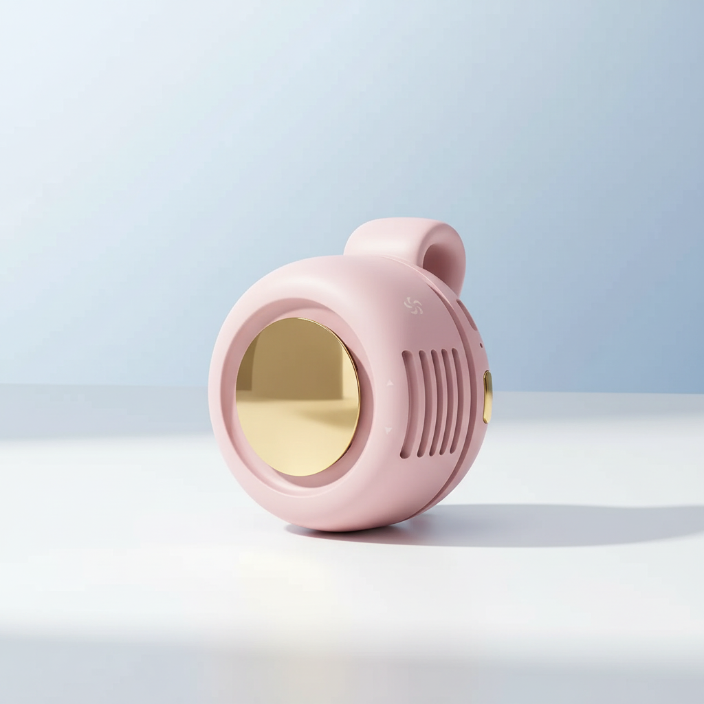 Ventilador portátil sin aspas con fondo degradado azul y blanco