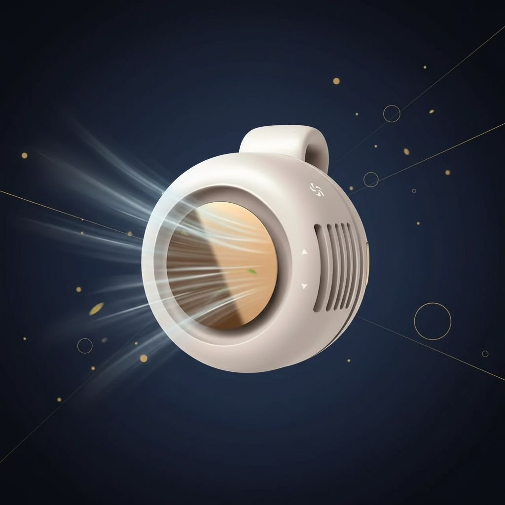 Ventilador de cuello con fondo navy y dorado
